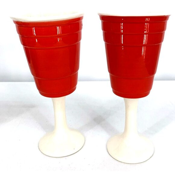 Big Mouth Toys Other - Red Solo Cup Living Reusable Stem Wine Cup Red Barware Ceramic 8" Lot of 2
